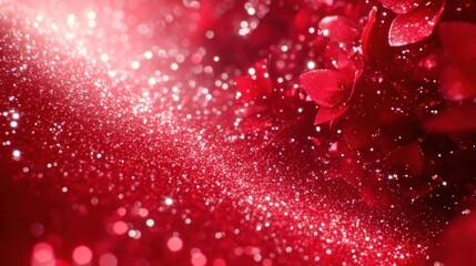 Vivid red sparkles blend with floral elements, creating a magical, dreamlike atmosphere
