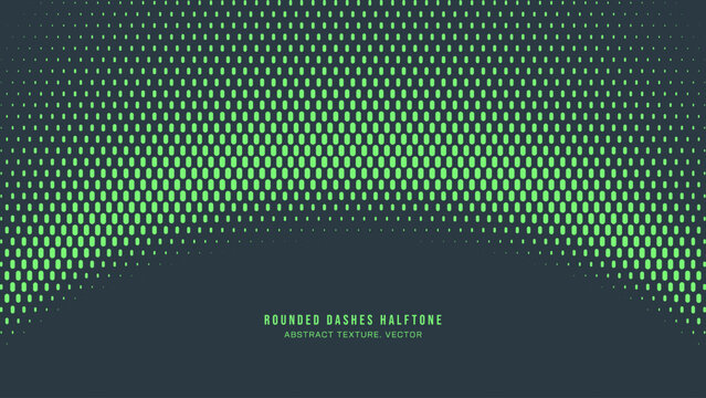 Rounded Dashes Halftone Pattern Arc Border Vector Turquoise Abstract Background. Retro Futuristic Sci-Fi Tech Art Illustration. Mod Minimalistic Art Half Tone Graphical Eye-Catching Vibrant Wallpaper