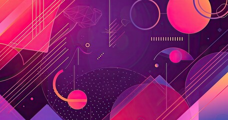 A vibrant abstract composition featuring geometric shapes and gradients.