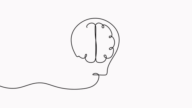 Human brain inside light bulb continuous line art drawing video. Wisdom concept animation. Animated intellectual property sign.