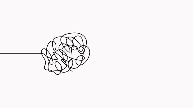 Chaotic lines with lightbulb continuous line drawing animation. Creative idea process video. Mental health concept. Animated problem solving and idea search symbol.