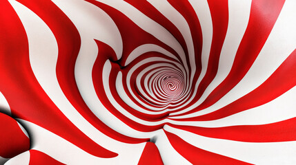 Red and White Swirling Vortex Tunnel  - Abstract, hypnotic, depth, illusion, dynamic.  Red and white stripes create a captivating vortex.