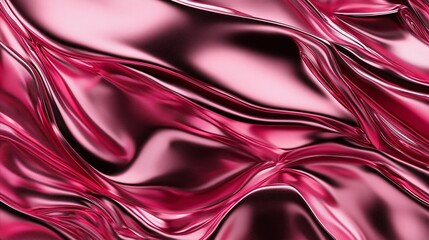 Obraz premium Reflective metallic pink fluid art with smooth, flowing curves and glossy highlights in abstract waves