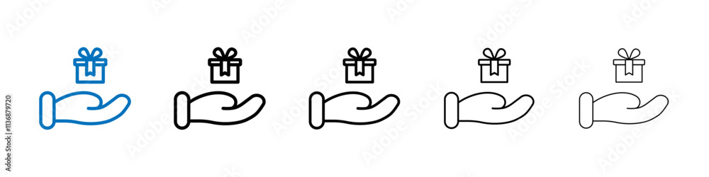 Aufkleber hand holding box icon outline vector logo for web ui
