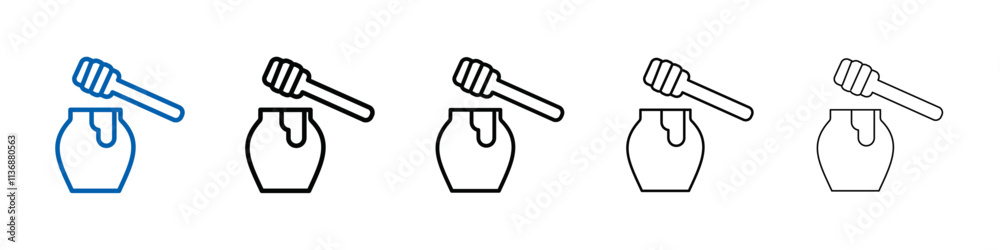 Poster honey jar with dipper icon outline vector logo for web ui
