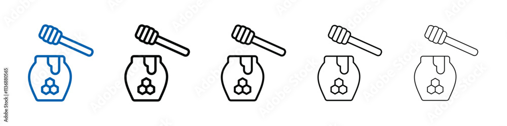 Poster honey jar with dipper icon outline vector logo for web ui