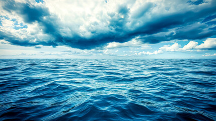 Fototapeta premium Calm blue sea reflecting dramatic cloudscape on cloudy day