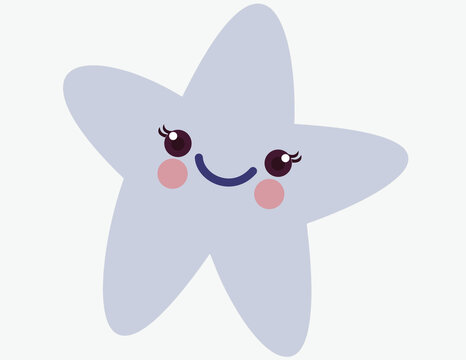 Cute silver star cartoon with a smile illustration vector