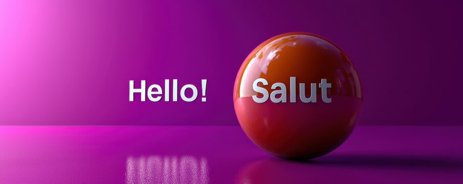 3D icon of globe with multilingual greetings in vibrant colors