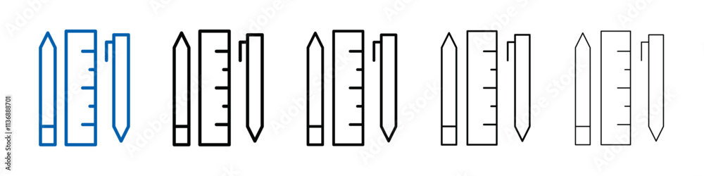 Poster ruler, pencil and pen icon outline vector logo for web ui