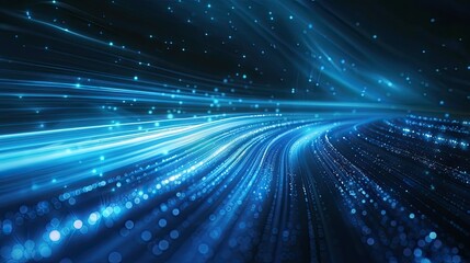Abstract digital waves of blue light and particles creating a dynamic, futuristic atmosphere.