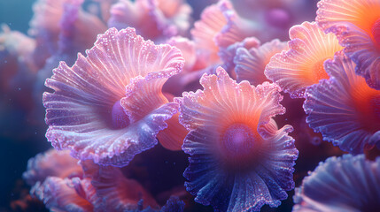 Fototapeta premium Vibrant Underwater Flora, Intricate Coral Blooms in a Surreal, Dreamlike Setting