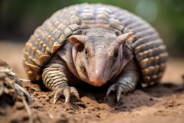 Fototapeta premium Detailed Close-up View of a Wild Armadillo in Natural Habitat - An Exquisite Display of Nature's Armor
