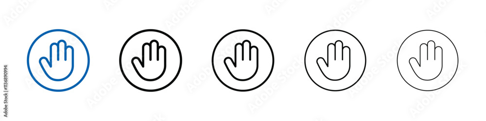 Aufkleber stop sign with hand icon outline vector logo for web ui