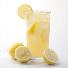 Refrescante copo de limonada suiça com limões em um fundo branco