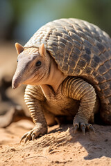 Fototapeta premium Detailed Close-up View of a Wild Armadillo in Natural Habitat - An Exquisite Display of Nature's Armor