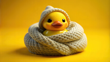 Soft and Cozy Knitted Scenes With Cute Yellow Duck : Warm, Handmade Designs for Serene Stock Photo
