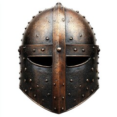 Retro metal helmet isolated on white background, representing vintage design, historical equipment, and protective gear concepts.