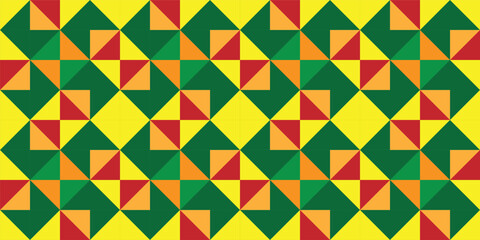 Seamless geometric pattern combination of triangles and rhombuses in yellow, green and red colors