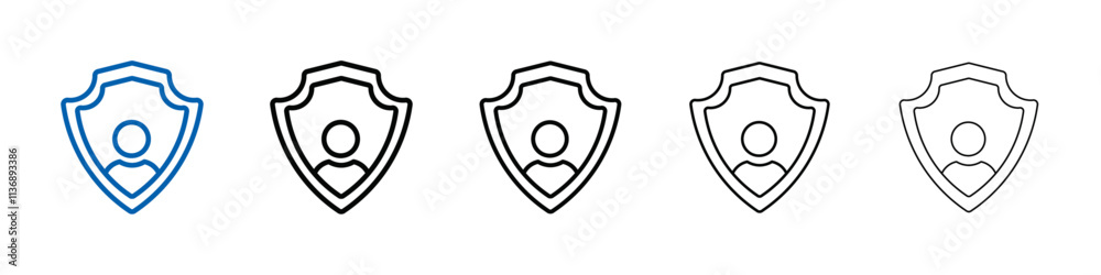 Poster user protection shield icon outline vector logo for web ui