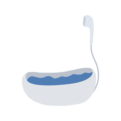 Illustration of a modern bathtub filled with water, featuring handheld showerhead.