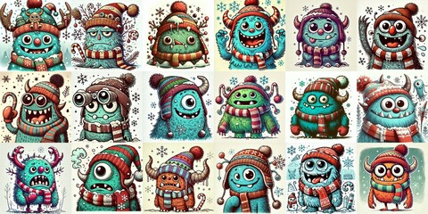 Fototapeta premium Cartoon winter monster. AI generated illustration