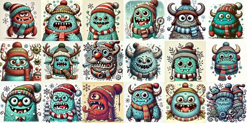 Fototapeta premium Cartoon winter monster. AI generated illustration