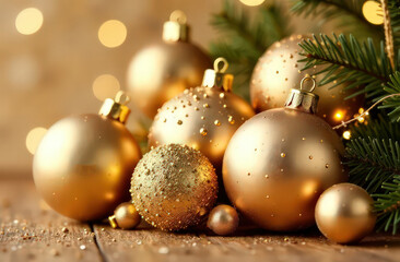 a lot af beautiful christmas balls beige and gold colors