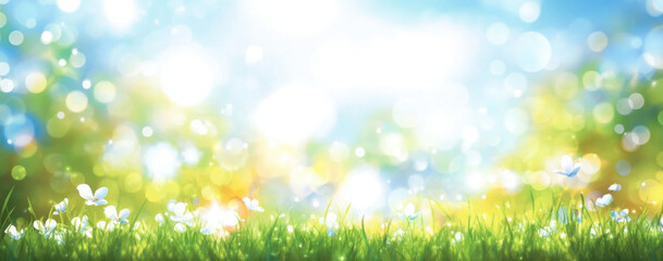 Obraz premium Vector green, bokeh, nature background. Summer landscape blurred effect. 