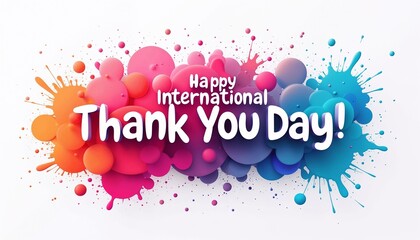 Happy International Thank You Day design with vibrant multicolored splashes, bold 3D white text, and abstract gradient background