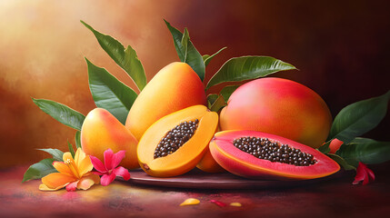 An Elegant Illustration Reflecting the Vibrant Freshness of Tropical Fruits in a Relaxing and Inviting Minimalist Setting