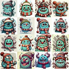 Fototapeta premium Cartoon winter monster. AI generated illustration