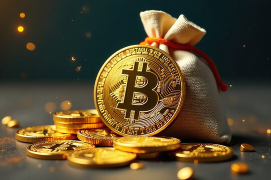 bitcoin mining produces golden coins bags real money