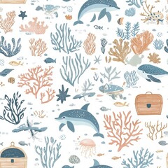 Delve into a world beneath the waves, showcasing playful dolphins, colorful corals, and hidden treasures waiting to be discovered. Generative AI