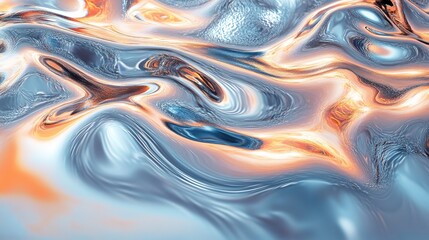 Obraz premium Abstract fluid metallic waves with glowing reflections