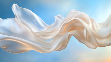 Flowing fabric against a soft blue backdrop.