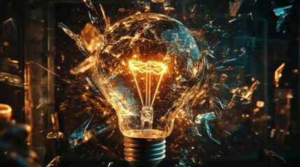 Abstract shattering lightbulb with colorful energy burst