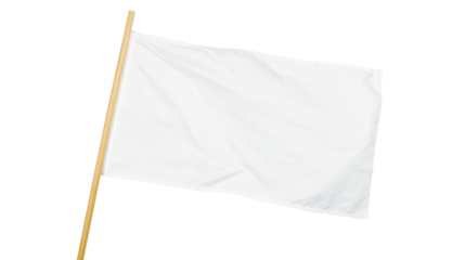 White flag with a wooden stick, isolated on transparent background