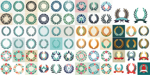 Collection of Laurel Wreaths and Floral Frame Designs in Vector Format
