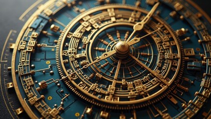 Obraz premium Intricate Vintage Analog Clock Circuit Design for Photography with Copyspace