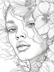 Fototapeta premium Beautiful female face framed by flowers.