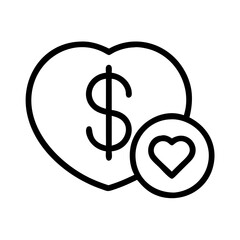 dollar sign with heart icon, nonprofit day line art, nonprofit day icon - simple black line art icon of dollar sign with heart, symbolizing nonprofit day celebrations. nonprofit day vector art.