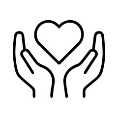 hands holding a heart icon, nonprofit day line art, nonprofit day icon - simple black line art icon of hands holding a heart, symbolizing nonprofit day celebrations. nonprofit day vector art.