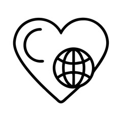 heart with globe icon, nonprofit day line art, nonprofit day icon - simple black line art icon of heart with globe, symbolizing nonprofit day celebrations. nonprofit day vector art.