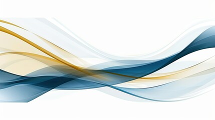 Obraz premium Abstract waves in blue and gold on white background, creating a sense of fluidity and movement.