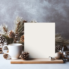 christmas card with a cup of coffee and cookies