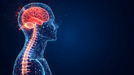 Medical infographic highlighting the human brain and spinal cord with a transparent design