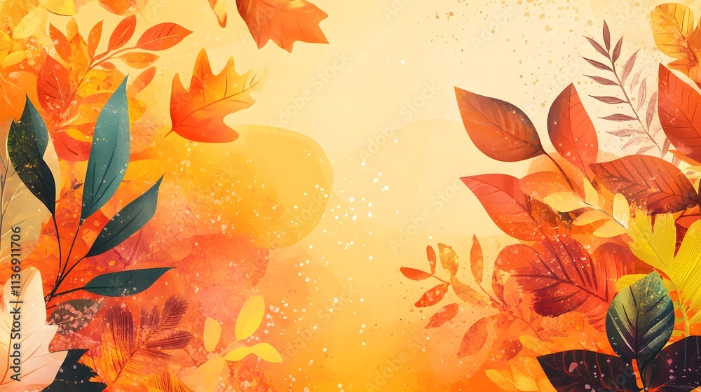 Wall mural  Thanksgiving greeting design with autumn leaves, handwritten calligraphy text, and a vibrant fall-themed background