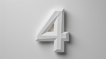 Fototapeta premium White number four, 3D rendered, geometric design.