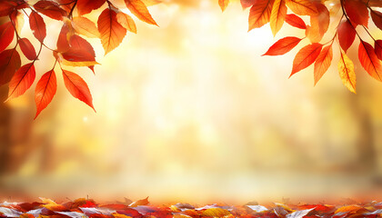 Serene autumnal scene; vibrant red and orange leaves frame a soft-focus background, perfect for fall-themed designs.